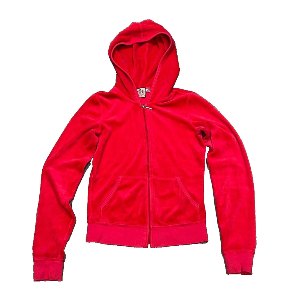 Juicy Couture Hoodie zip up velvet Y2K preppy Womens Red S petite A006837 - Picture 3 of 11